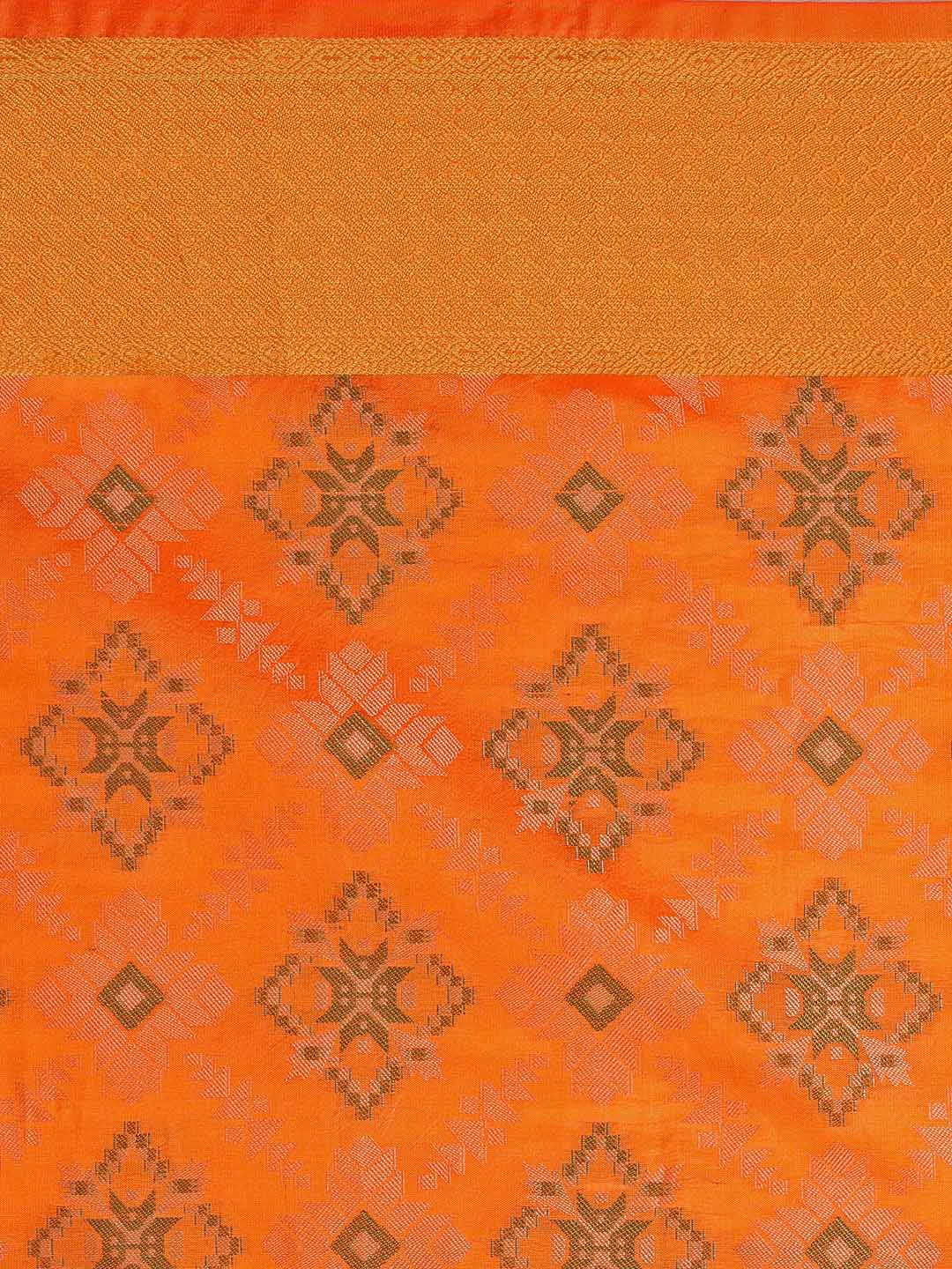Saree Mall Yellow Silk Blend Patola Print Kanjeevaram Saree with Unstitched Blouse | Grocsy