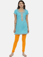 Souchii Mustard Yellow Solid Slim-Fit Churidar-Length Leggings | Grocsy