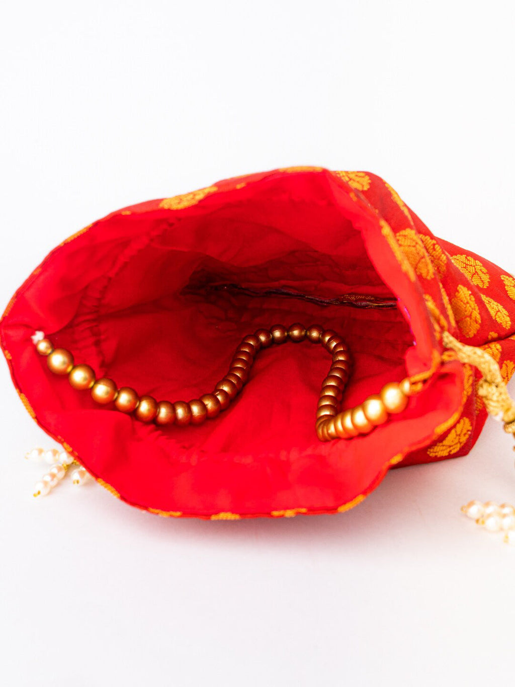 NR By Nidhi Rathi Red & Gold-Toned Embroidered Potli Clutch | Grocsy