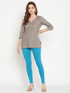 TAG 7 Women Pack of 2 Blue & Green Solid Comfort-Fit Ankle-Length Leggings | Grocsy