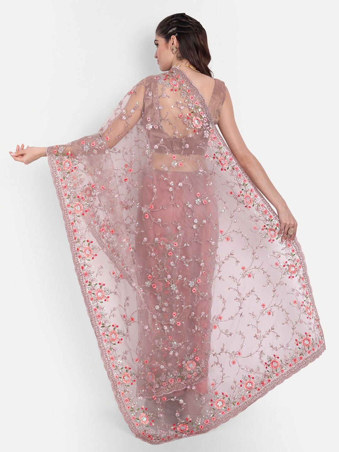 kasee Floral Sequinned Net Saree | Grocsy