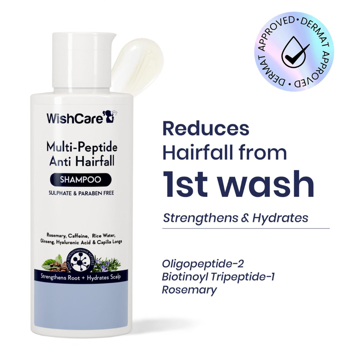 WishCare Multi Peptide Anti Hairfall Shampoo with Rosemary - Controls Hairfall - Boosts Hair Growth | Grocsy