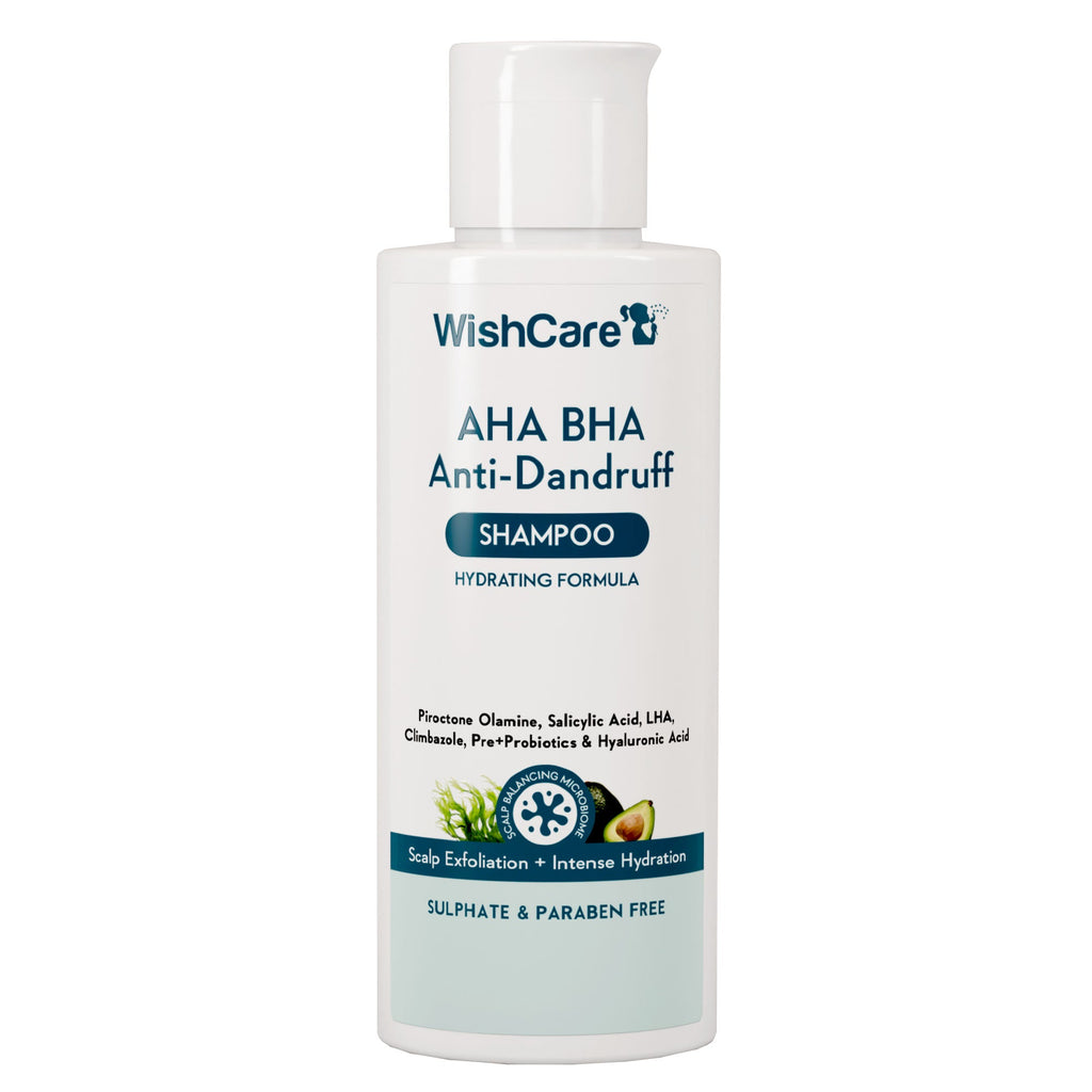 WishCare Hydrating AHA BHA Anti Dandruff Shampo-Reduces Flakes & Itchiness-100% Dandruff Reduction | Grocsy