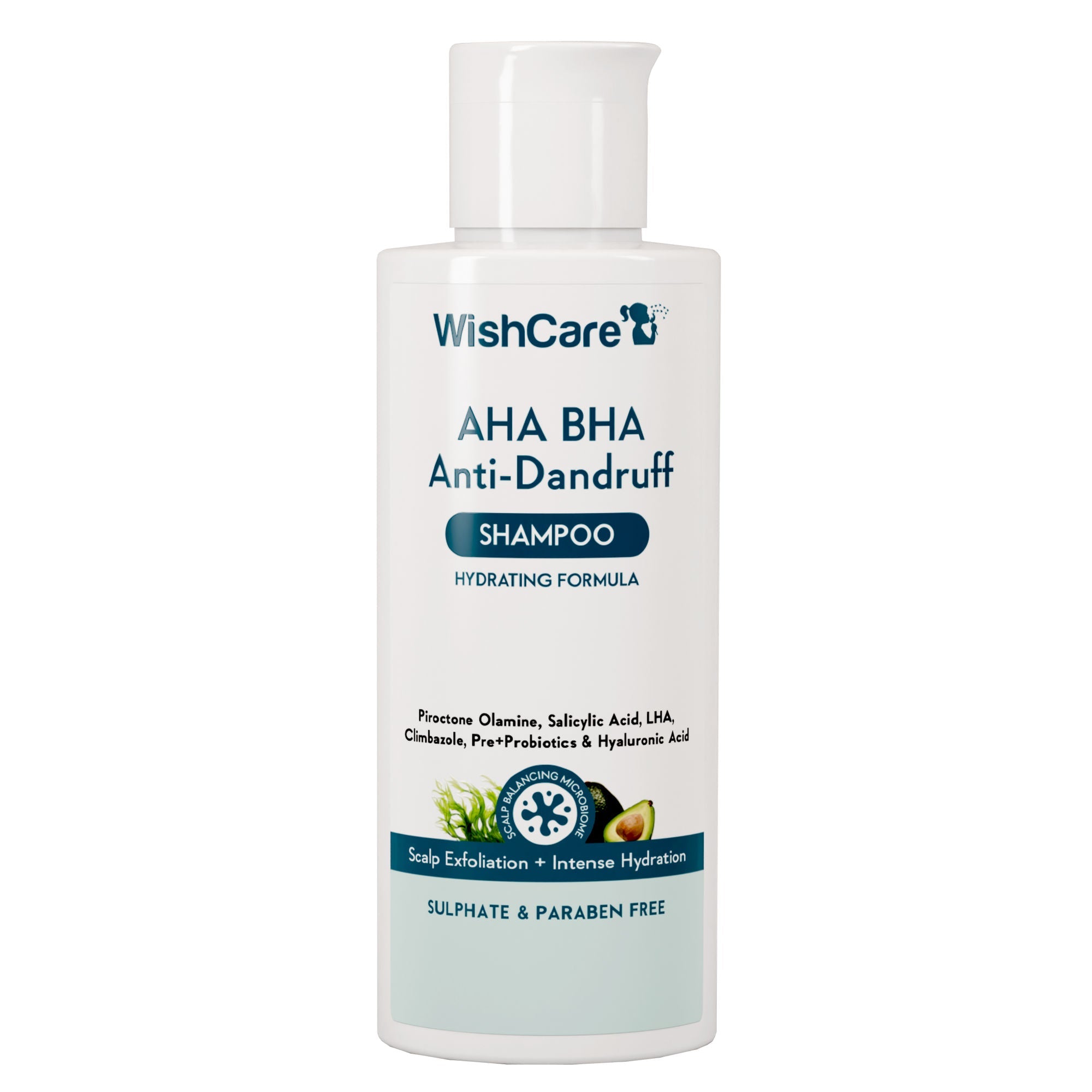 WishCare Hydrating AHA BHA Anti Dandruff Shampo-Reduces Flakes & Itchiness-100% Dandruff Reduction | Grocsy