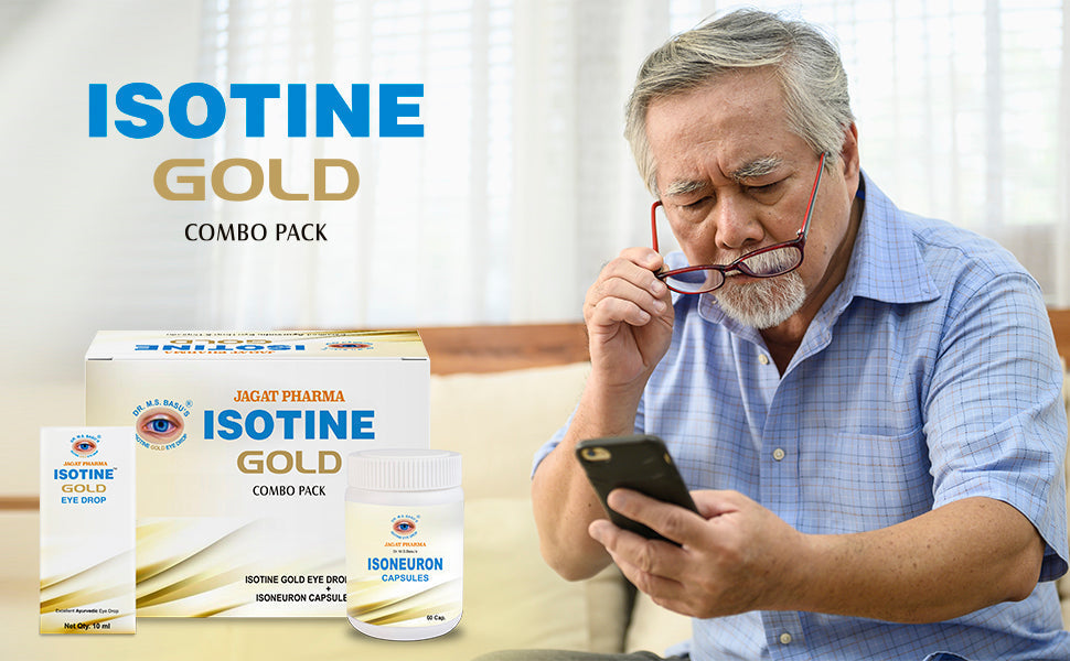 Jagat Pharma Isotine Gold Eye Drops & Capsules - Empowering Vision's Strength | Grocsy