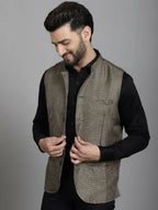 Even Apparels Nehru Jacket With Welt Pockets - Beige | Grocsy