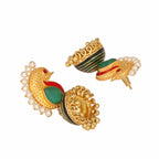 Nuyug 22K Gold Plated Pearls Studded Contemporary Shaped Enamel Jhumkas | Grocsy