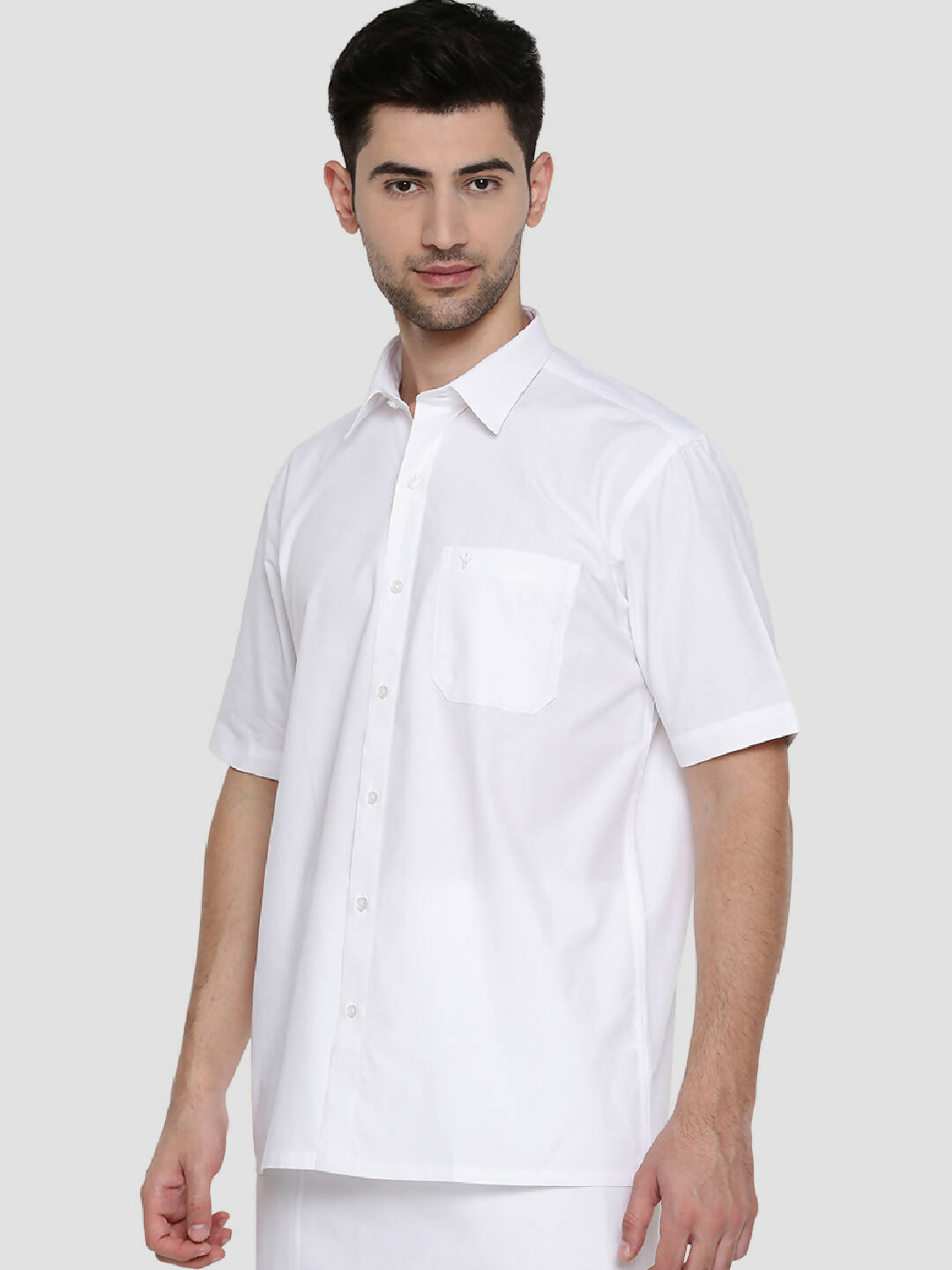 Ramraj Cotton Mens Half Sleeve Formal Poly Cotton White Shirt | Grocsy