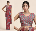 Peach Pure Georgette Sequence work Ready to wear Saree with stitched Blouse - Nirvana | Grocsy