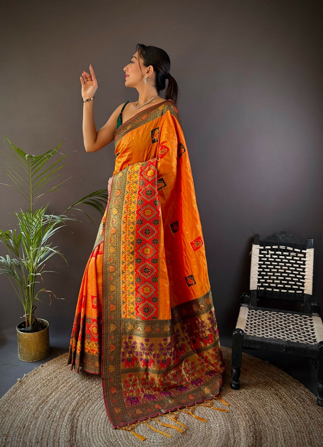 Joban Fashion Deep Maroon Small Butti Banarasi Silk Sarees | Grocsy