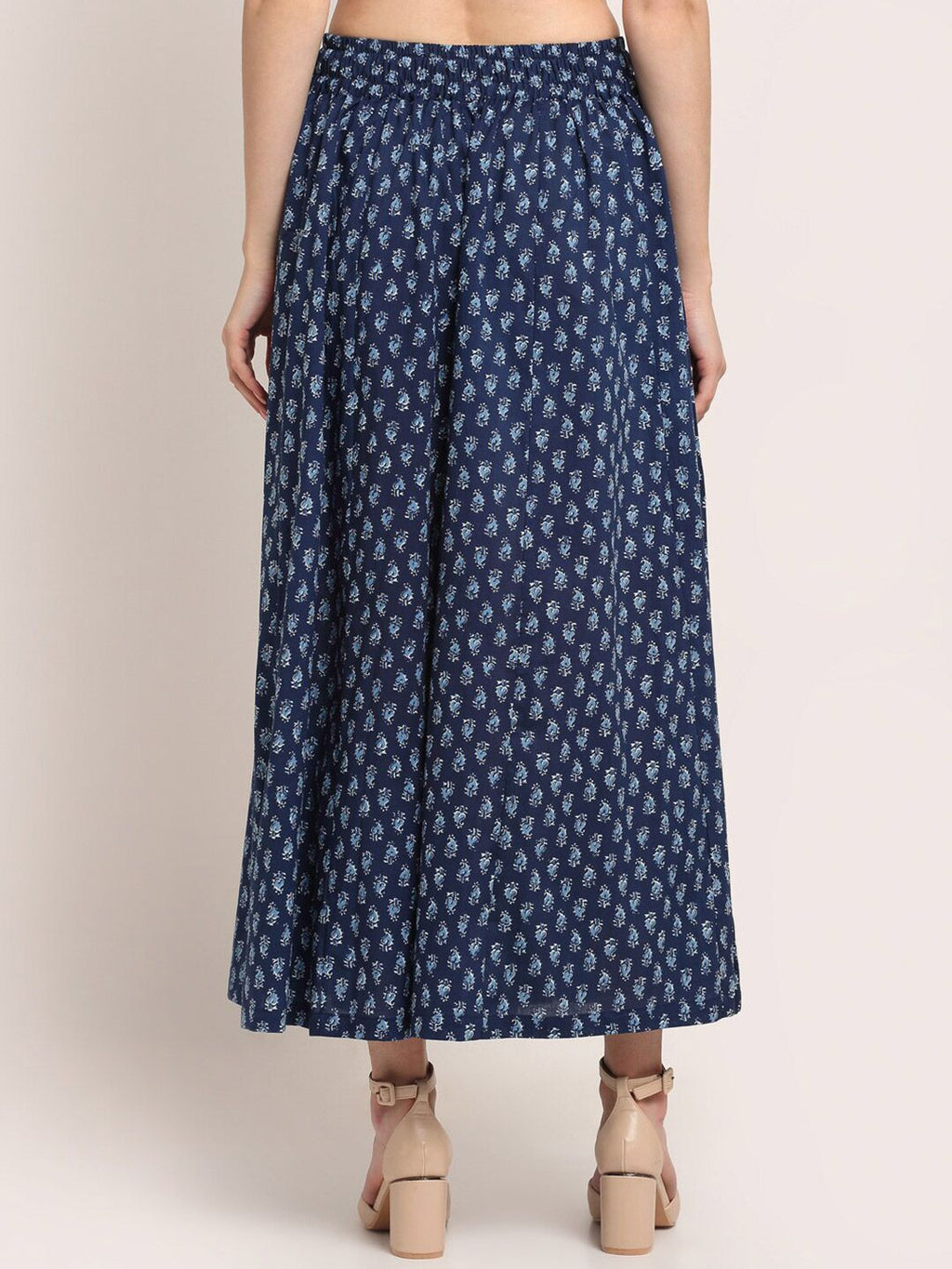 TAG 7 Women Navy Blue Ethnic Motifs Printed Flared Cotton Ethnic Palazzos | Grocsy