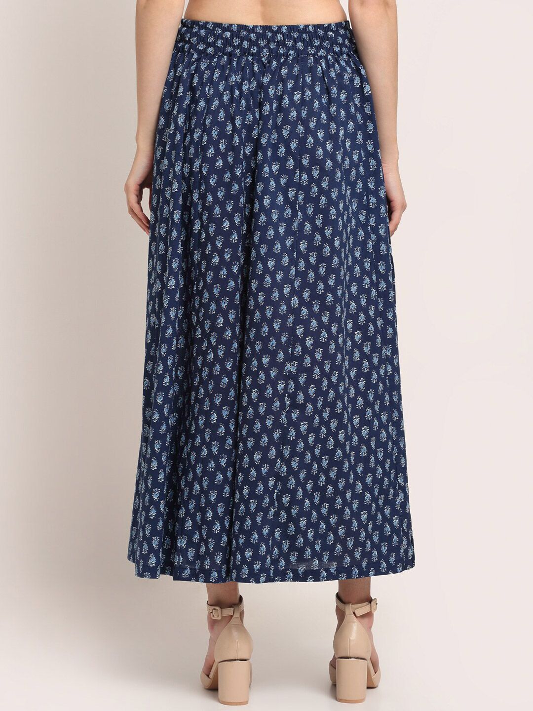 TAG 7 Women Navy Blue Ethnic Motifs Printed Flared Cotton Ethnic Palazzos | Grocsy