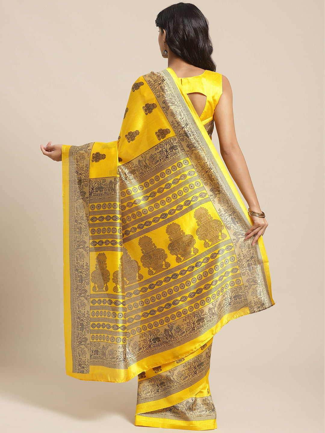 Saree Mall Yellow & Beige Printed Saree | Grocsy