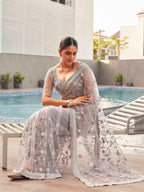 Tikhi Imli Embroidered Net Heavy Work Saree | Grocsy