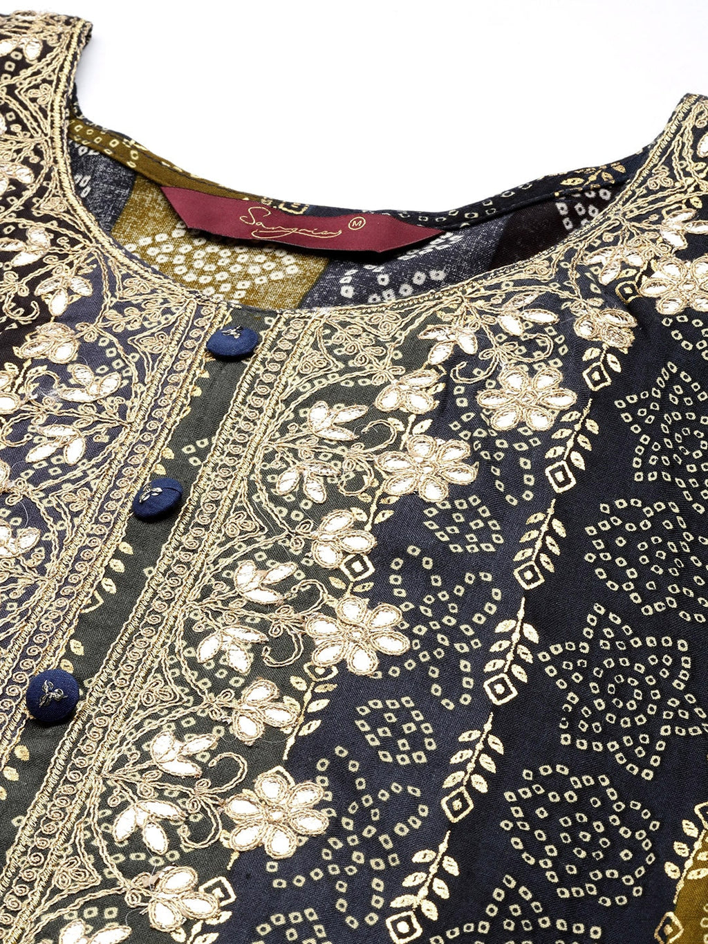 Sangria Women Blue Bandhani Embroidered Thread Work Kurta | Grocsy
