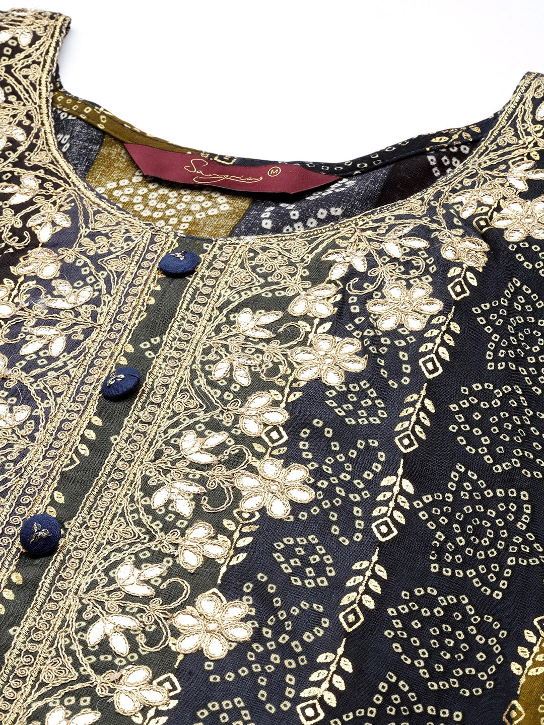 Sangria Women Blue Bandhani Embroidered Thread Work Kurta | Grocsy