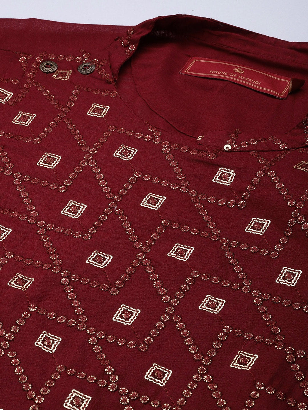 House of Pataudi Ethnic Motifs Embroidered Pure Cotton Sequinned Jashn Kurta | Grocsy