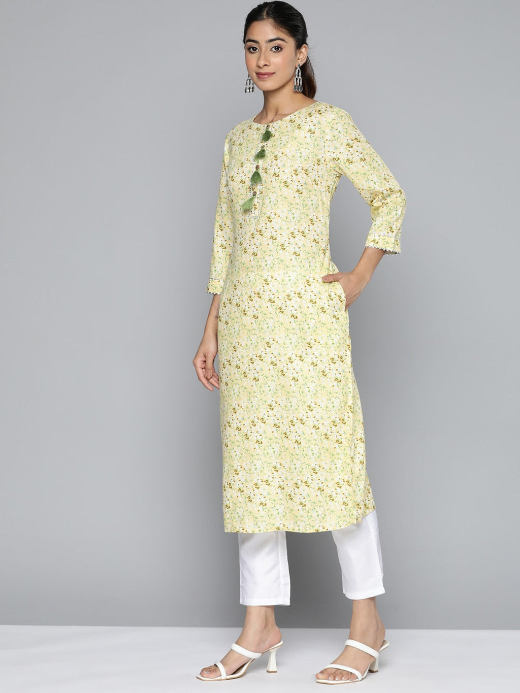 HERE&NOW Floral Printed Gotta Patti Kurta | Grocsy