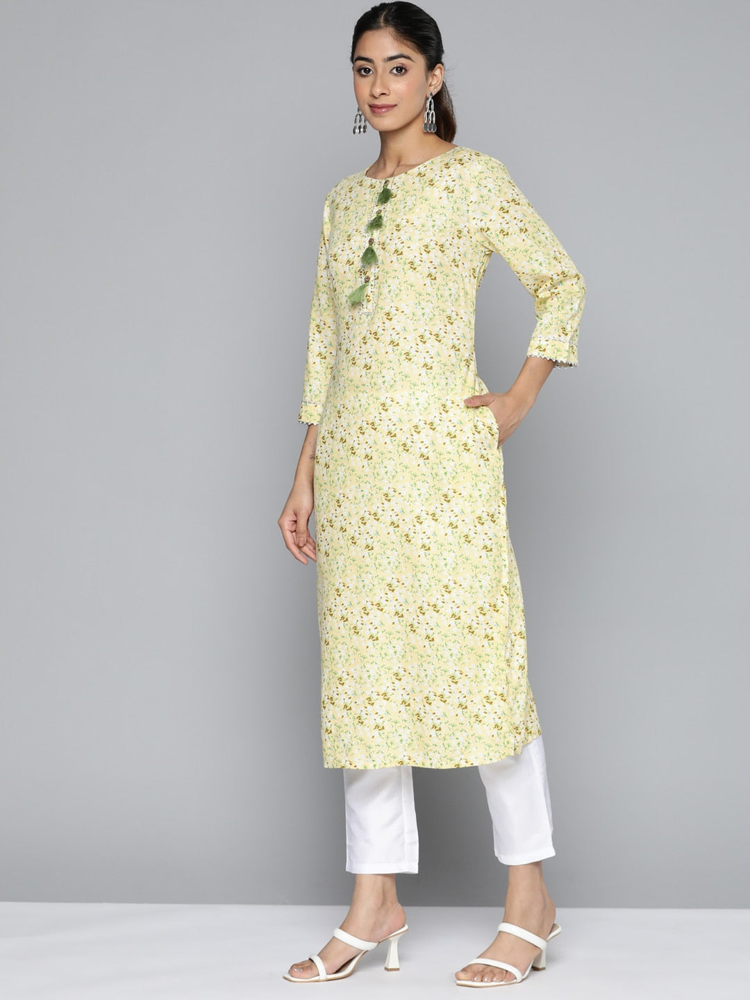 HERE&NOW Floral Printed Gotta Patti Kurta | Grocsy