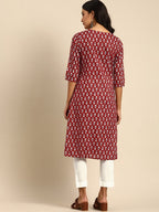 All About You Women Maroon Printed Pure Cotton Kurta with Trousers | Grocsy