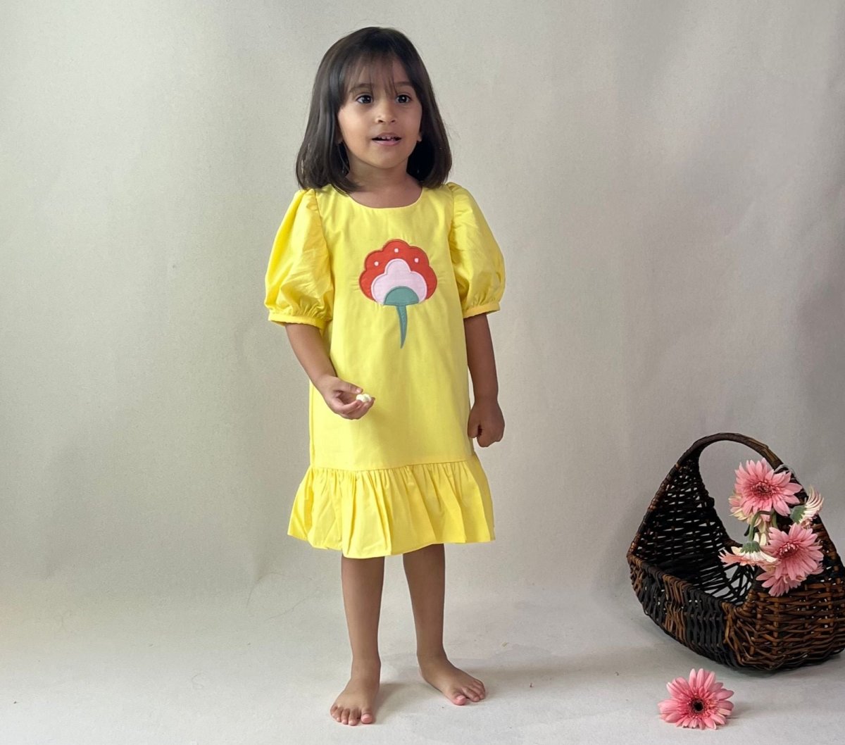 ArthLife Yellow Flower Patch Casual Dress | Grocsy