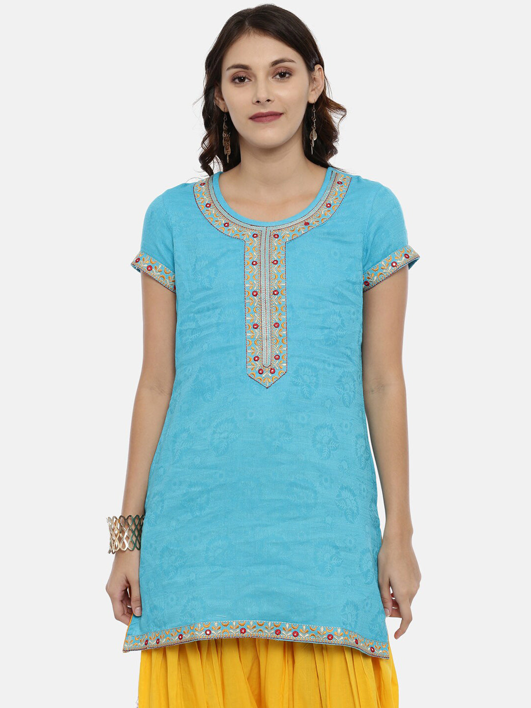 Souchii Women Blue Printed Floral Grandeur & Majestic Artwork Kurta | Grocsy
