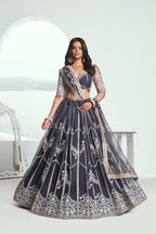 Eilara Appealing Dark Gray Net With Embroidered And Thread Zari Sequence Party Wear Lehenga Choli | Grocsy
