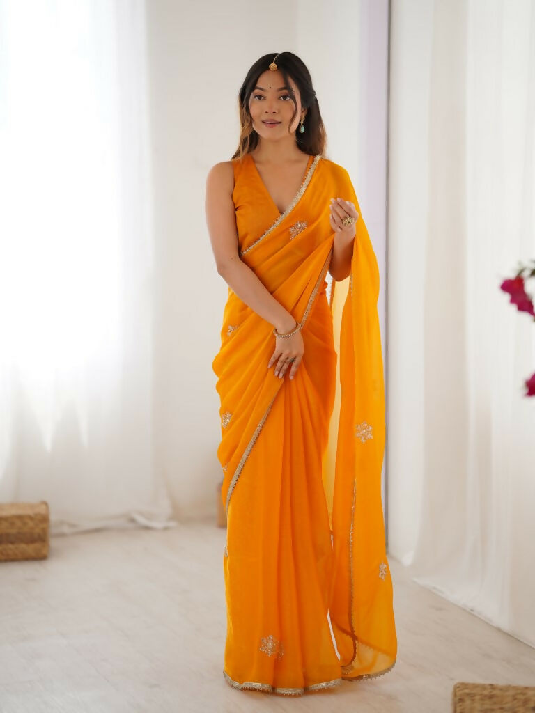 Yellow Fendy Designer Beads Moti,Val Sequence Work Saree - Siara | Grocsy