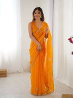 Yellow Fendy Designer Beads Moti,Val Sequence Work Saree - Siara | Grocsy