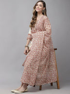 Yufta Women Off White printed Kurta with Trouser & With Dupatta | Grocsy