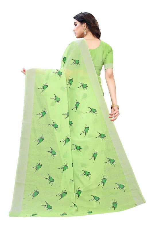 Vamika Parrot Green Chanderi Designer Saree (SERIN PARROT GREEN) | Grocsy