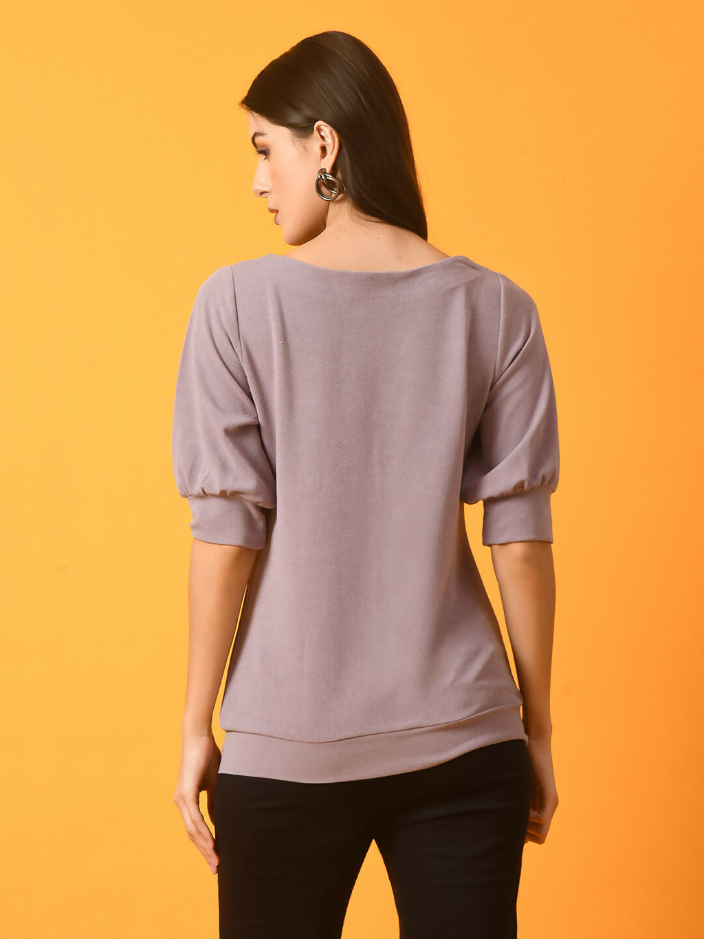 Myshka Women's Lavender Solid Boat Neck Party Top | Grocsy