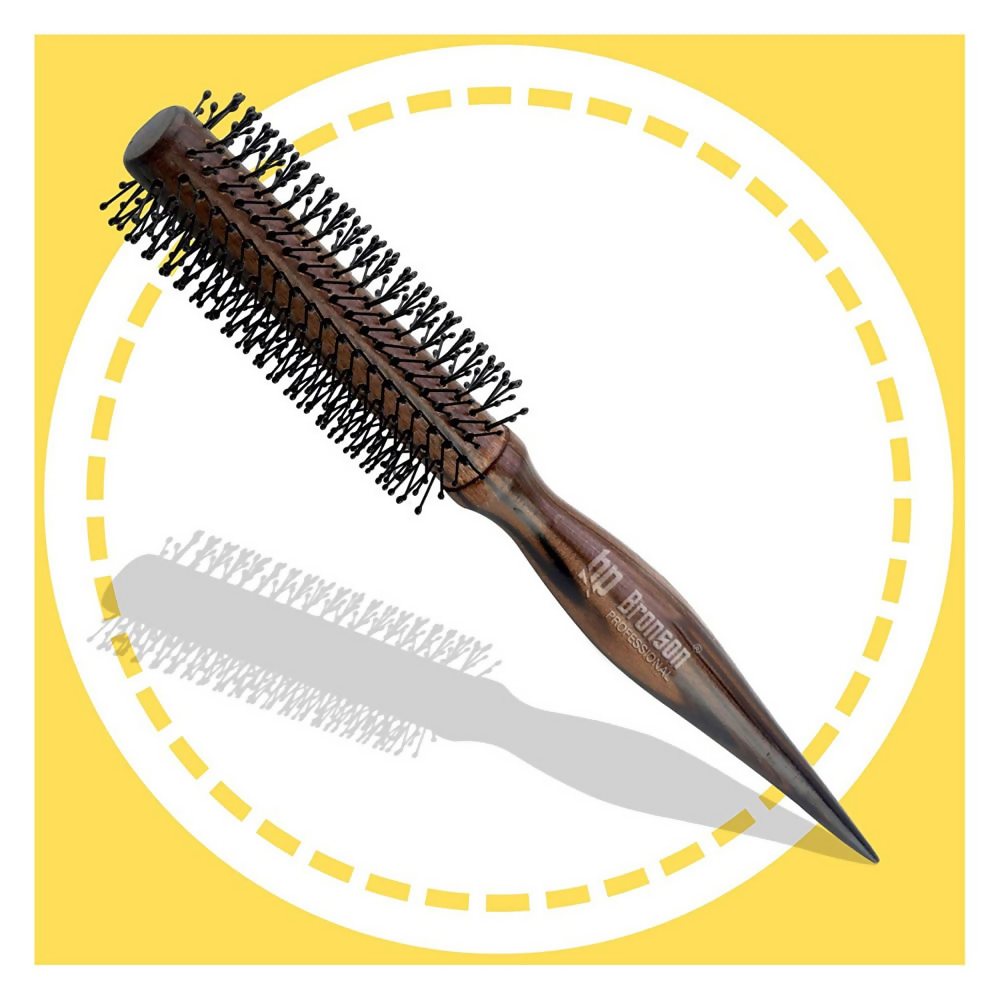 Bronson Professional Wooden Round Hair Brush Voluminzier For Blow Dry Curls and Waves - Dark Brown | Grocsy