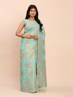 Shree Shyam Fashion Linen Cotton Sea Green Saree | Grocsy