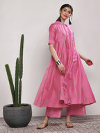 Sangria Women Pink Printed Kurta with Trousers | Grocsy