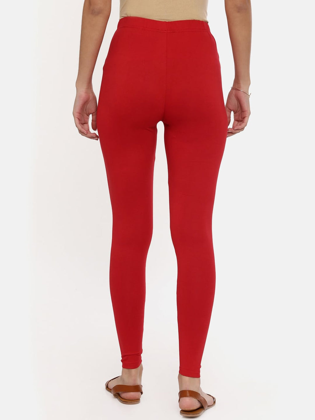 Souchii Red Solid Slim-Fit Ankle-Length Leggings | Grocsy