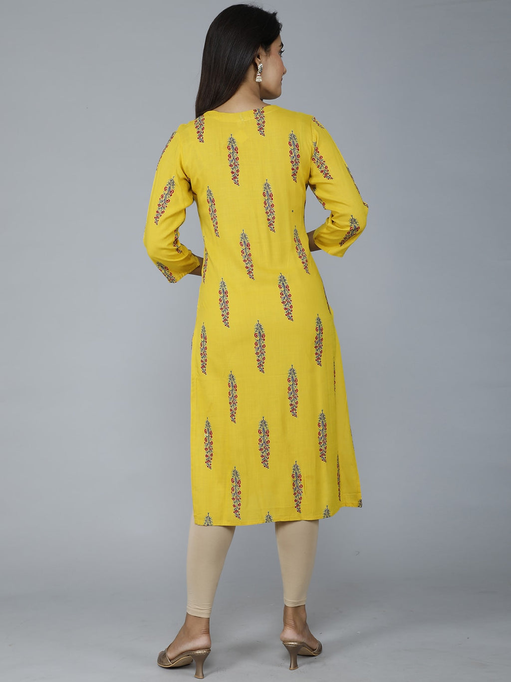 HERE&NOW Women Mustard Yellow Floral Mirror Work Floral Kurta | Grocsy