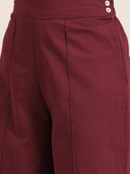 Sangria Women Burgundy & Mustard Yellow Abstract Print Cotton Kurta with Trousers | Grocsy