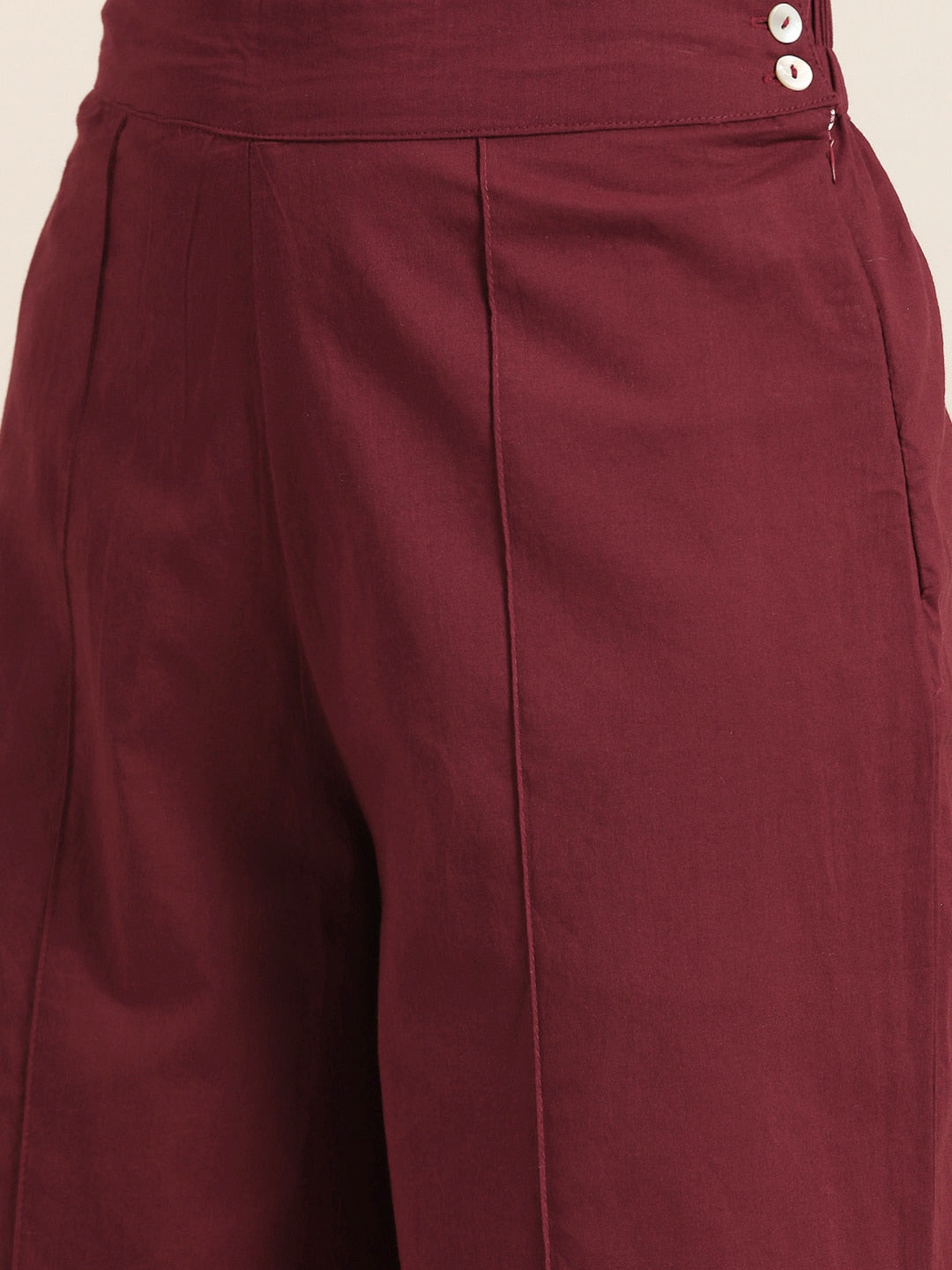 Sangria Women Burgundy & Mustard Yellow Abstract Print Cotton Kurta with Trousers | Grocsy