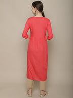 Sangria Women Coral Ethnic Motifs Yoke Design Kurta | Grocsy