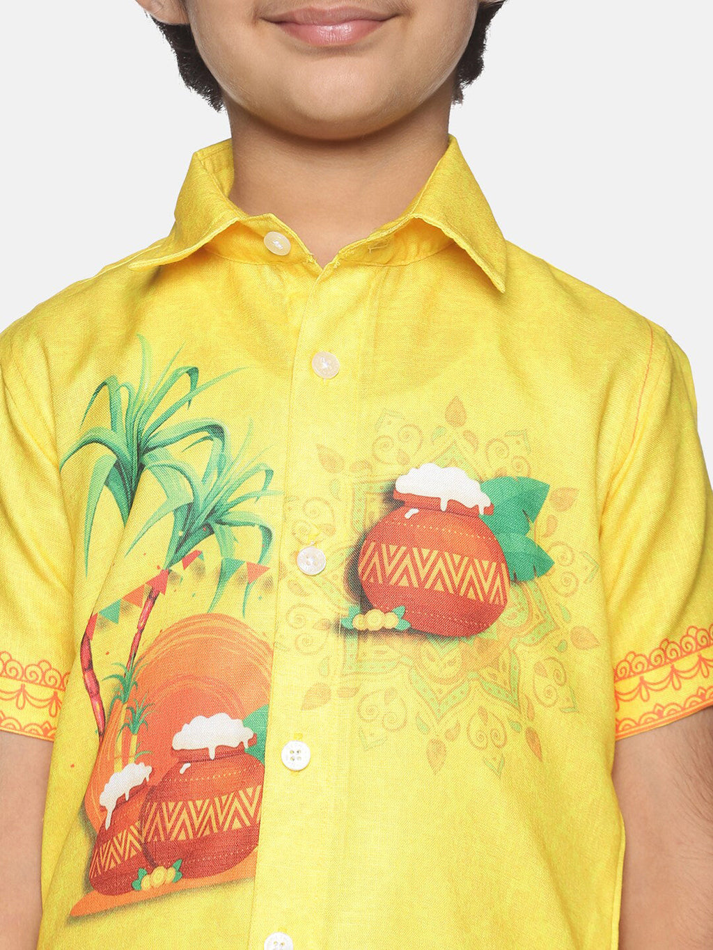 Sethukrishna Boys Yellow Printed Shirt | Grocsy