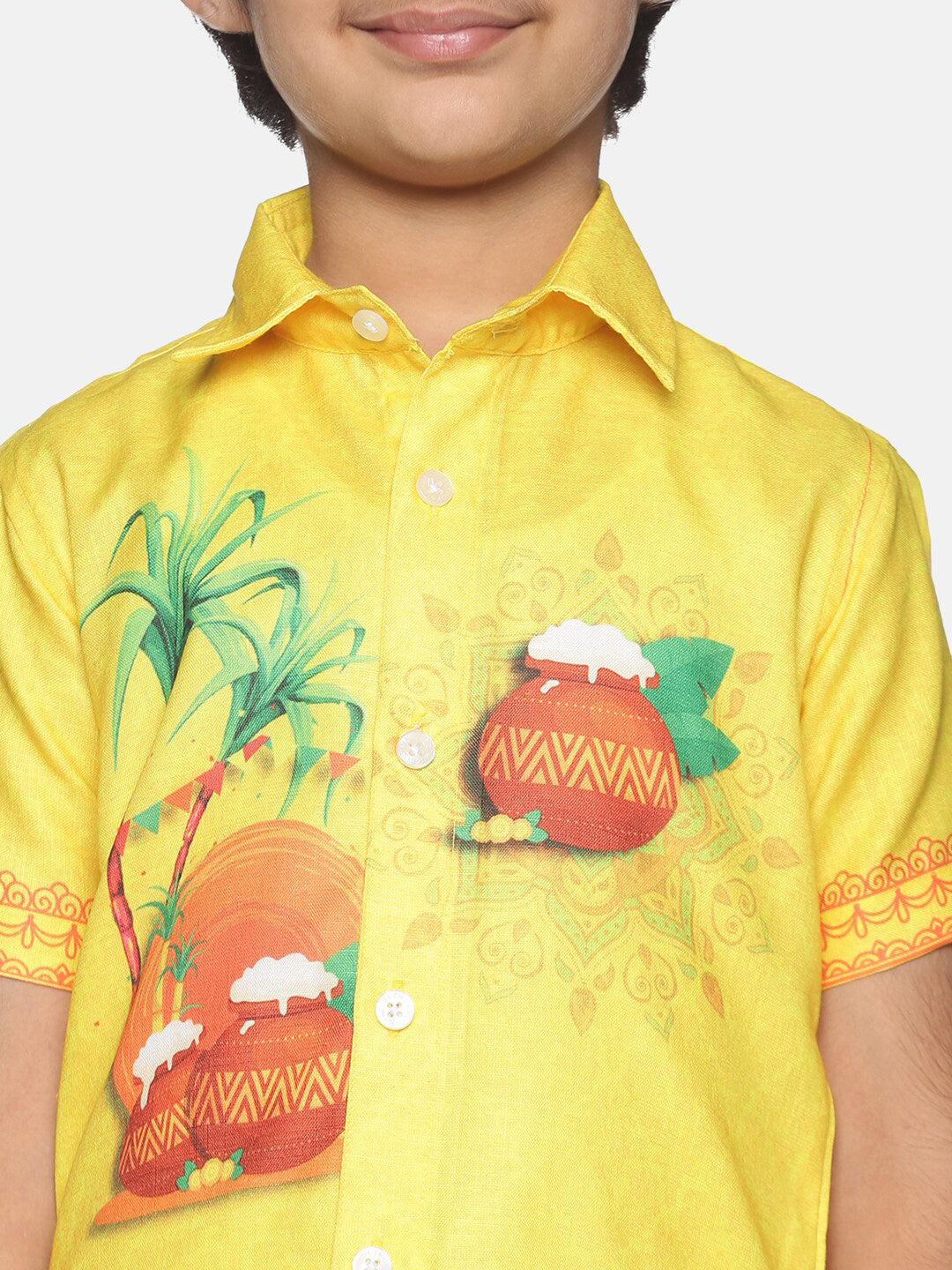 Sethukrishna Boys Yellow Printed Shirt | Grocsy