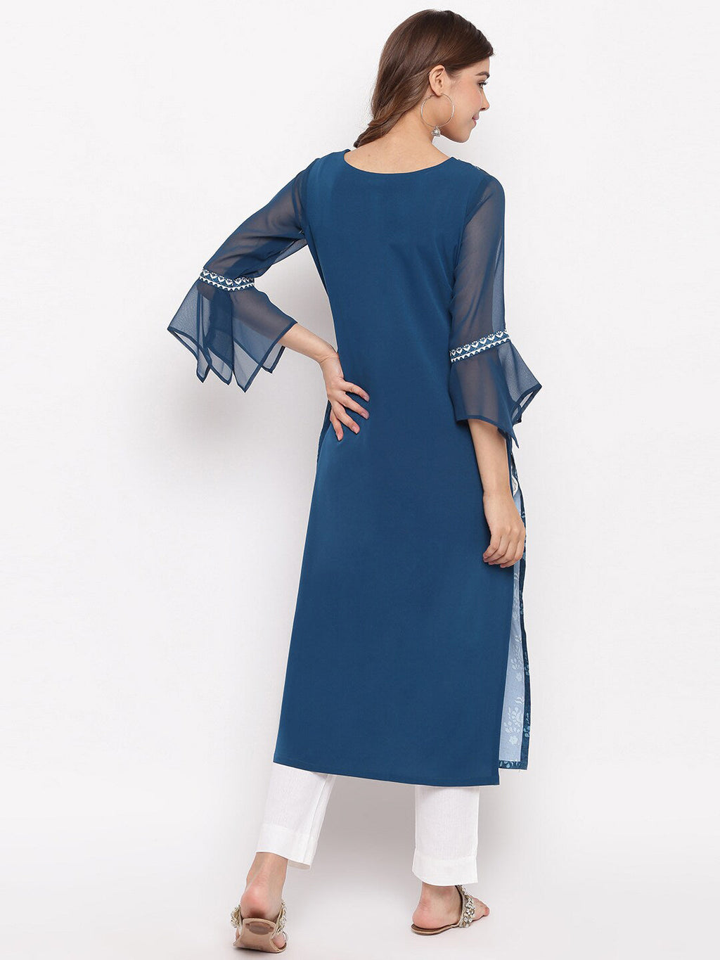 Janasya Women Blue Floral Printed Straight Kurta | Grocsy