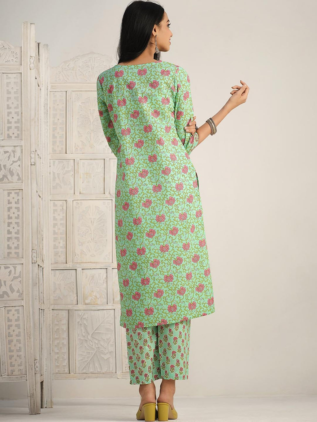Sangria Floral Printed Gotta Patti Pure Cotton Kurta With Trouser & Dupatta | Grocsy