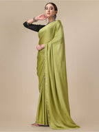 Sangria Olive Green Satin Saree With Beads Embelished Border | Grocsy