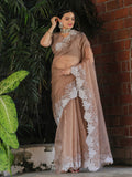 Tikhi Imli Beige Embroidered Organza Saree | Grocsy