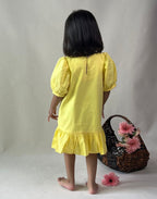 ArthLife Yellow Flower Patch Casual Dress | Grocsy
