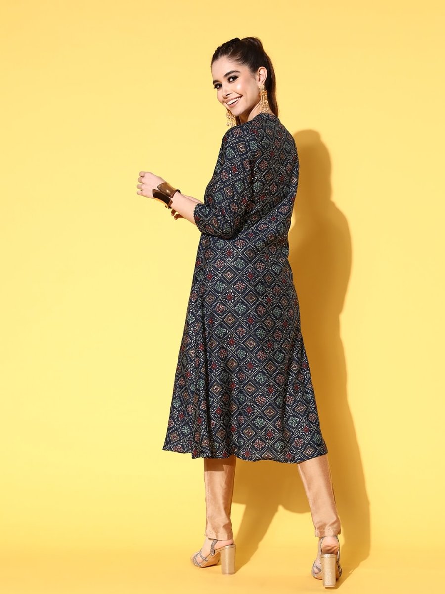 All About You Women Printed Bold Decorations Layered A-Line Kurta | Grocsy