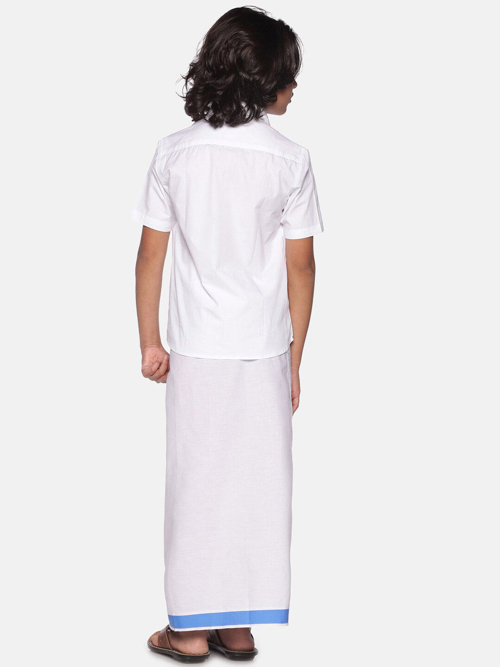 Sethukrishna Boys White Pure Cotton Shirt with Readymade Dhoti | Grocsy