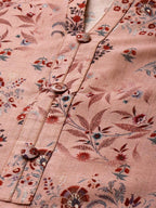All About You Women Dusty Pink Floral Block Print Chanderi Silk Blend Straight Kurta | Grocsy